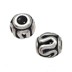 Stainless Steel Barrel Beads Hollow Large Hole Antique Silver, approx 9-10mm, 4mm hole