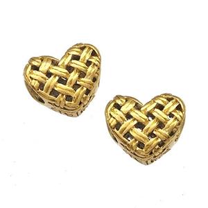 Stainless Steel Heart Beads Hollow Large Hole Gold Plated, approx 12mm, 4mm hole