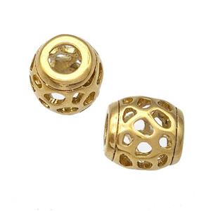 Stainless Steel Barrel Beads Hollow Large Hole Gold Plated, approx 9-10mm, 4mm hole