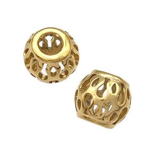 Stainless Steel Barrel Beads Hollow Large Hole Gold Plated, approx 9-10mm, 4mm hole