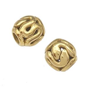 Stainless Steel Barrel Beads Snake Hollow Large Hole Gold Plated, approx 9-10mm, 4mm hole