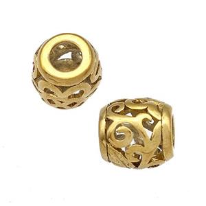 Stainless Steel Barrel Beads Flower Hollow Large Hole Gold Plated, approx 9-10mm, 4mm hole