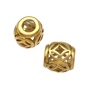 Stainless Steel Barrel Beads Hollow Large Hole Gold Plated, approx 9-10mm, 4mm hole