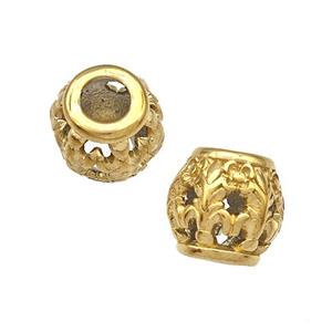 Stainless Steel Barrel Beads Hollow Large Hole Gold Plated, approx 9-10mm, 4mm hole