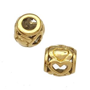 Stainless Steel Barrel Beads Hollow Large Hole Gold Plated, approx 9-10mm, 4mm hole