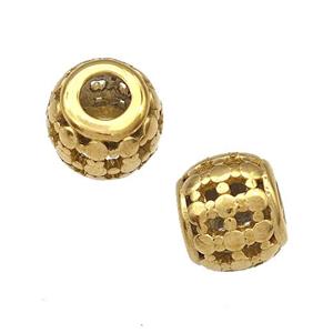 Stainless Steel Round Beads Hollow Large Hole Gold Plated, approx 9-10mm, 4mm hole