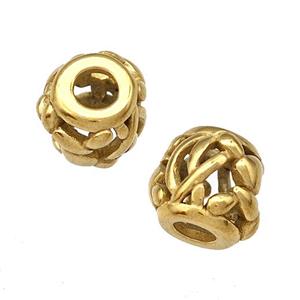 Stainless Steel Barrel Beads Hollow Large Hole Gold Plated, approx 9-10mm, 4mm hole