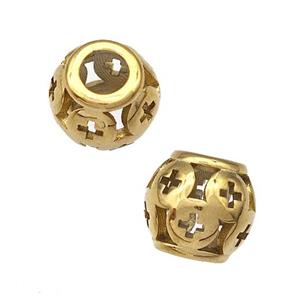 Stainless Steel Round Beads Flower Hollow Large Hole Gold Plated, approx 9-10mm, 4mm hole