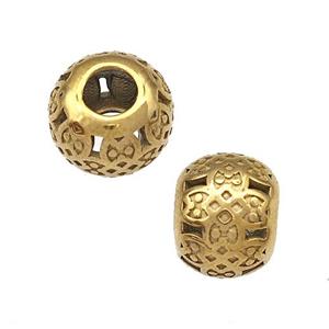 Stainless Steel Round Beads Hollow Large Hole Gold Plated, approx 9-10mm, 4mm hole