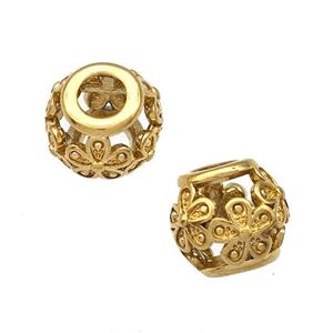 Stainless Steel Round Beads Flower Hollow Large Hole Gold Plated, approx 9-10mm, 4mm hole