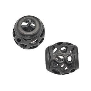 Stainless Steel Barrel Beads Large Hole Hollow Black Plated, approx 9-10mm, 4mm hole