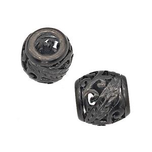 Stainless Steel Barrel Beads Large Hole Hollow Black Plated, approx 9-10mm, 4mm hole