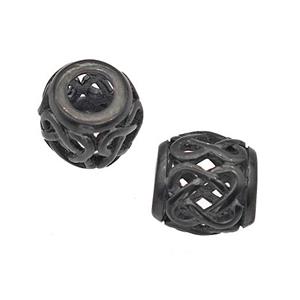 Stainless Steel Barrel Beads Large Hole Hollow Black Plated, approx 9-10mm, 4mm hole