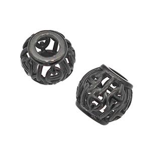 Stainless Steel Round Beads Large Hole Hollow Black Plated, approx 9-10mm, 4mm hole