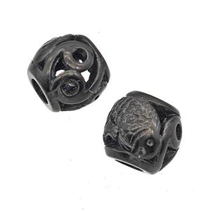 Stainless Steel Barrel Beads Large Hole Hollow Black Plated, approx 9-10mm, 4mm hole