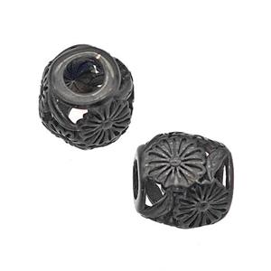 Stainless Steel Barrel Beads Flower Large Hole Hollow Black Plated, approx 9-10mm, 4mm hole