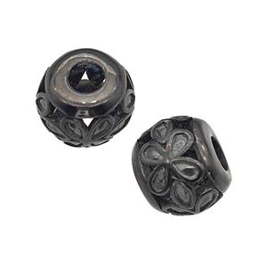 Stainless Steel Round Beads Flower Large Hole Hollow Black Plated, approx 9-10mm, 4mm hole