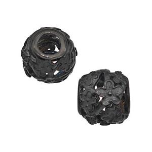 Stainless Steel Round Beads Flower Large Hole Hollow Black Plated, approx 9-10mm, 4mm hole