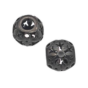 Stainless Steel Round Beads Flower Large Hole Hollow Black Plated, approx 9-10mm, 4mm hole