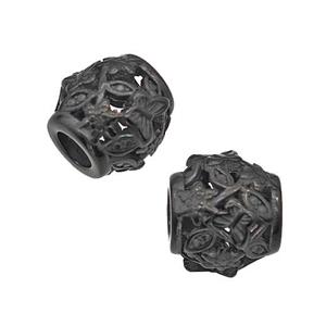 Stainless Steel Barrel Beads Flower Large Hole Hollow Black Plated, approx 9-10mm, 4mm hole