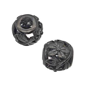 Stainless Steel Round Beads Flower Large Hole Hollow Black Plated, approx 9-10mm, 4mm hole