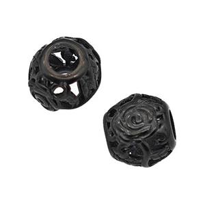 Stainless Steel Round Beads Flower Large Hole Hollow Black Plated, approx 9-10mm, 4mm hole