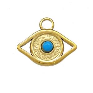 Stainless Steel Eye Charms Pendant Pave Blue Synthetic Turquoise Gold Plated, approx 11-18mm