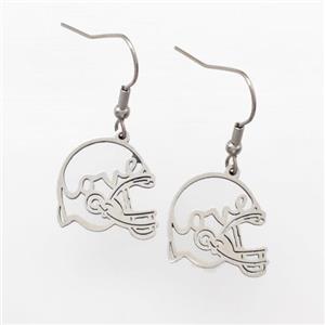 Raw Stainless Steel Hook Earrings Football Helmet Sport Love, approx 18mm