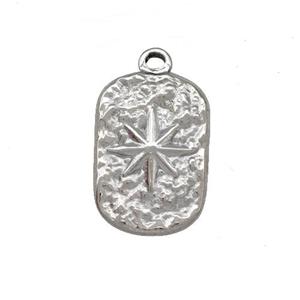 Raw Stainless Steel Compass Pendant Hammered Rectangle, approx 11-15mm