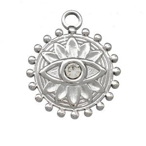 Raw Stainless Steel Eye Pendant Pave Rhinestone Circle, approx 18mm