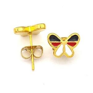 Stainless Steel Butterfly Stud Earrings Multicolor Enamel Gold Plated, approx 7-9mm