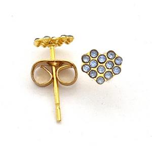 Stainless Steel Heart Stud Earring Pave Rhinestone Gold Plated, approx 5-5.5mm