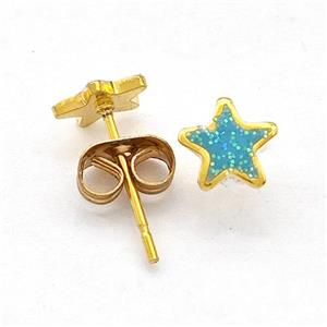 Stainless Steel Star Stud Earring Pave Fire Opal Gold Plated, approx 6.5mm