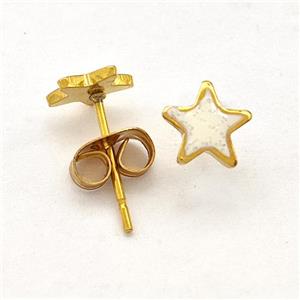 Stainless Steel Star Stud Earring Pave Fire Opal Gold Plated, approx 6.5mm