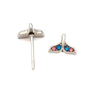 Raw Stainless Steel Stud Earring Pave Rhinestone Shark-tail, approx 5.5-7.5mm