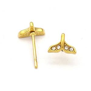 Stainless Steel Stud Earring Pave Rhinestone Shark-tail Gold Plated, approx 5.5-7.5mm