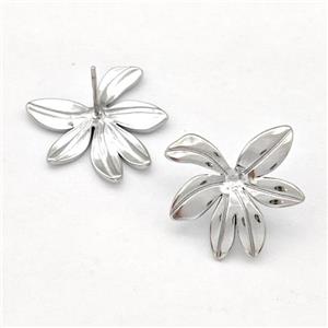 Raw Stainless Steel Stud Earring Flower, approx 18mm