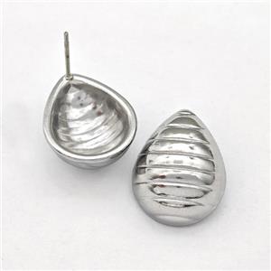 Raw Stainless Steel Stud Earring Hollow Teardrop, approx 16-20mm