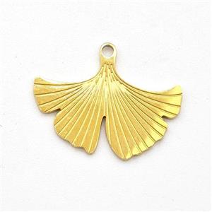 Stainless Steel Ginkgo Leaf Pendant Gold Plated, approx 10-17mm