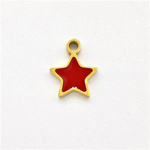 Stainless Steel Star Pendant Red Enamel Gold Plated, approx 5mm