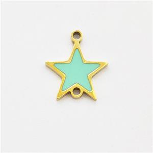 Stainless Steel Star Connector Green Enamel Gold Plated, approx 9.5mm