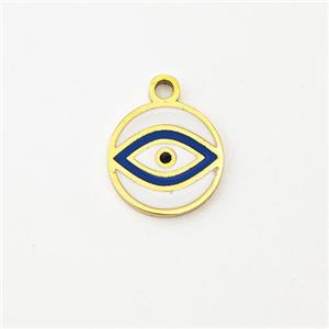 Stainless Steel Evil Eye Pendant Circle Blue Enamel Gold Plated, approx 10mm