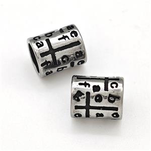 Stainless Steel Tube Beads Mixed Alphabet Large Hole Antique Silver, approx 8-10mm, 5mm hole