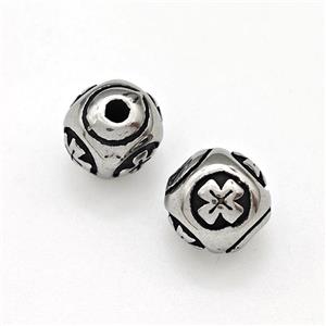 Stainless Steel Round Beads Cross Antique Silver, approx 8mm