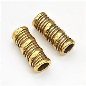 Stainless Steel Tube Beads Large Hole Gold Plated, approx 9-23mm, 5mm hole