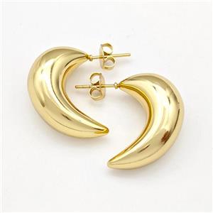 304 Stainless Steel Stud Earring Hollow Banana Gold Plated, approx 10mm, 15-20mm