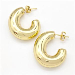 304 Stainless Steel Stud Earring Hollow Gold Plated, approx 8-10mm, 25-30mm