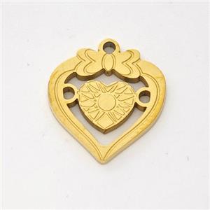 Stainless Steel Heart Pendant Gold Plated, approx 14.5mm