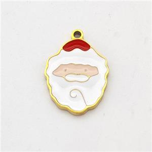 Santa Claus Charms 304 Stainless Steel Pendant Enamel Gold Plated, approx 10-12mm