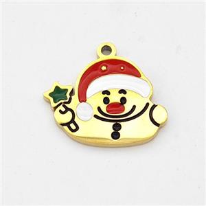 Santa Claus Charms Stainless Steel Pendant Enamel Gold Plated, approx 11-16mm